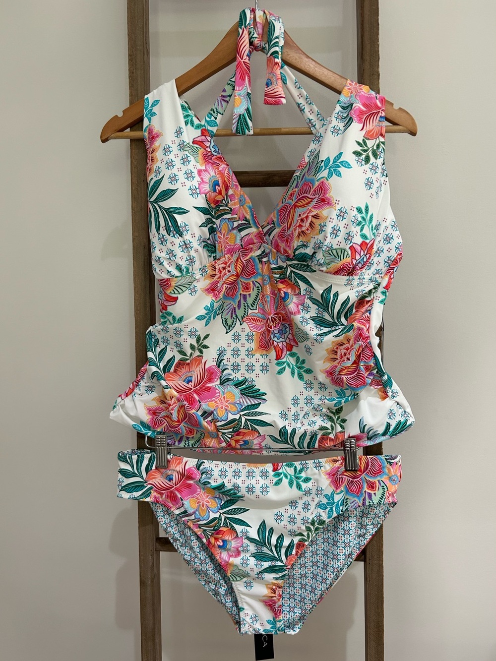 La Blanca Rivera Resort Floral Halter Tankini Swimsuit Set NWT Sz 16 Coastal